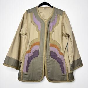 Vintage G Girvin Jacket Wearable Art Reversible Applique Boho Cotton Large